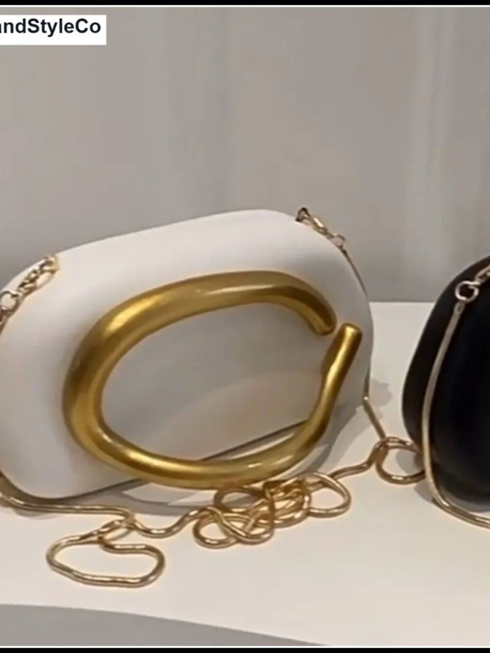 Evening Acrylic Clutch Crossbody Purse for Women PU Leather Gold Oval Accent